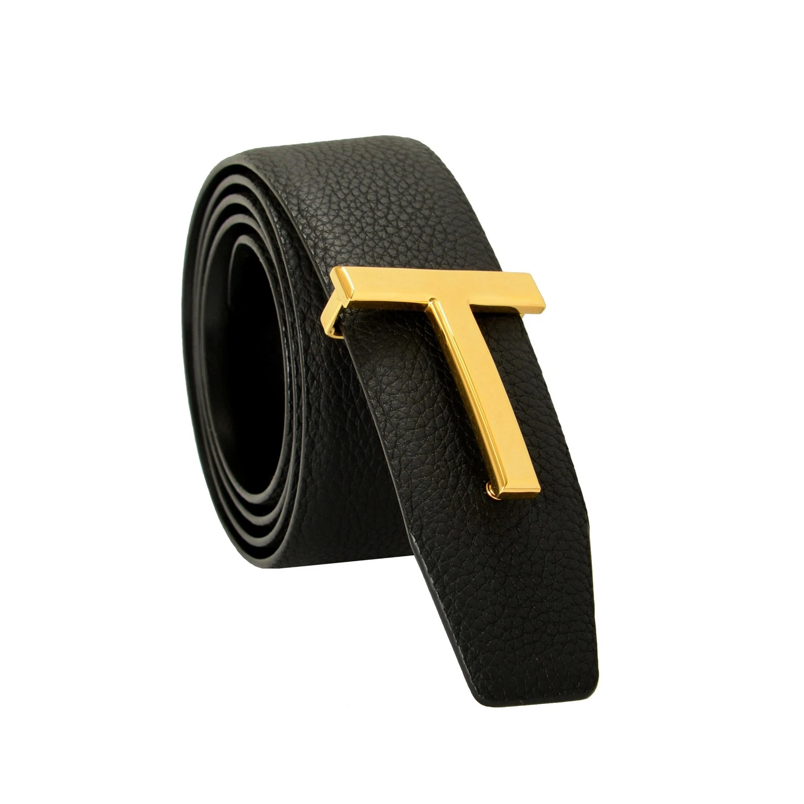 Tom Ford — Tom Ford Black Leather Gold Metal T-Buckle Decorated Belt US 36 IT 90