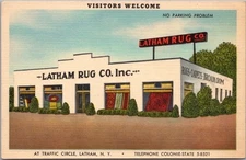 Latham, New York Advertising Postcard LATHAM RUG CO. Street View / Linen c1950s