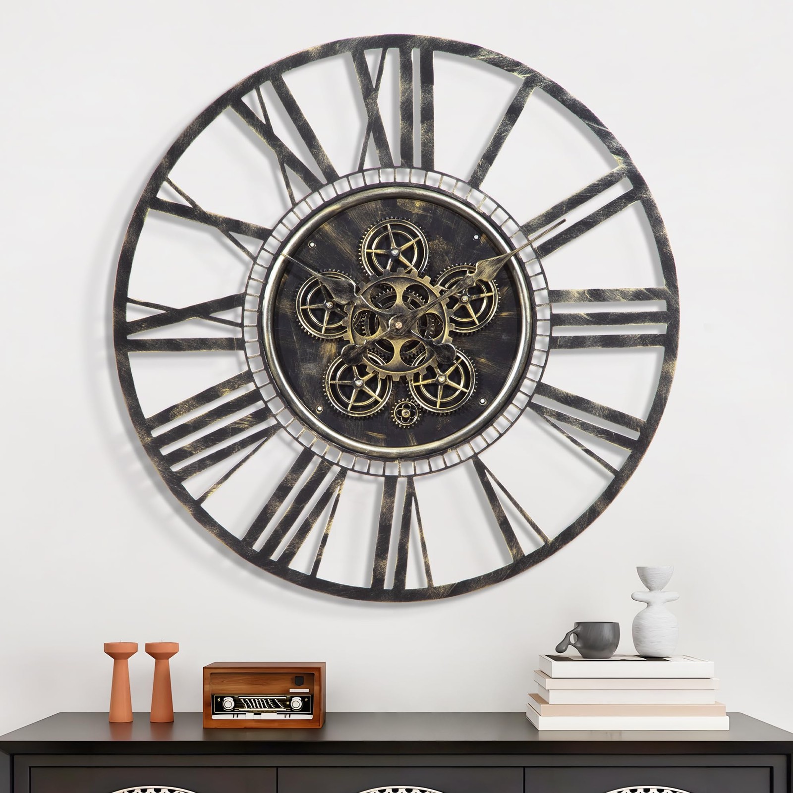 Moving Gear Large Wall Clock 30inch/76cm Bronze, Decorative Wall Clocks for L...