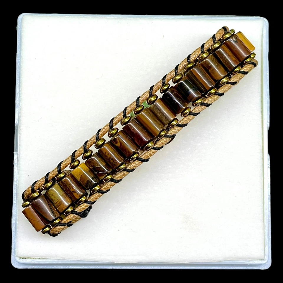 Handgemacht 7.5 IN Tigerauge Armband Stilvoll Multi Ton Zylinder Perlen Haltbar - Bild 4 von 4