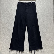 Zara The Marine Straight Jeans Size 8 Wide Leg High Rise Women's Black Raw Hem