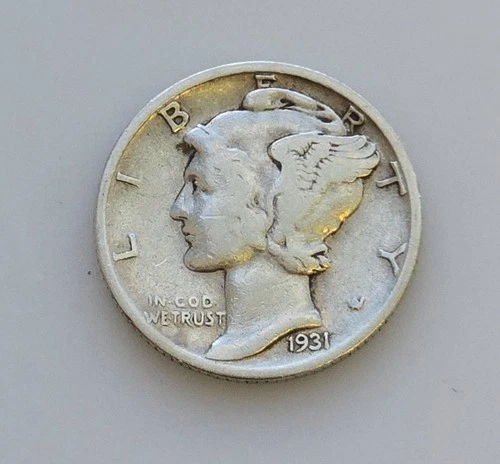 1931-S San Francisco Mint Mercury 90% Silver Dime Very Good Condition