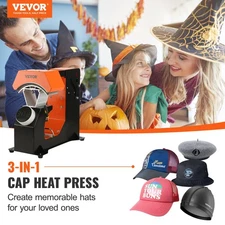 New 3-in-1 Auto Hat Heat Press with 3pcs Interchangeable Platens(6.6" x 2.7",