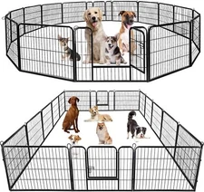 Dog Playpen Pet Dog Fence 24"/ 32" /40" Height 8/16/24/32 Panels Metal Dog Pen