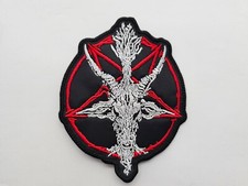 SATANIC WHITE GOAT RED PENTAGRAM EMBROIDERED PATCH