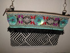 STEVE MADDEN MULTI BJAN RESORT CLUTCH ZIP CLOSURE CROSSBODY BEADED RHINESTONE