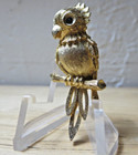 Vintage Cockatoos Bird Pin Green Eye Jewelry Solid Gold Color Jj Collection