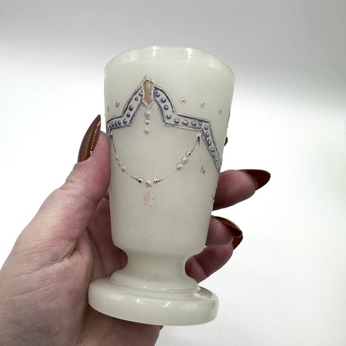 Biedermeier Pokal Glas Kelch Handbemalt wohl Böhmen Glaskunst Antik Opalglas - Bild 10 von 14