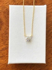 Round CZ Gold Solitaire Pendant Necklace Sterling Silver 925 Tiny 5.8mm 17.25"