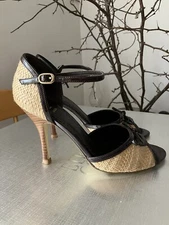 B Bakers Rosemary size 7.5 Open Toe Brown and Beige Patent Sandal