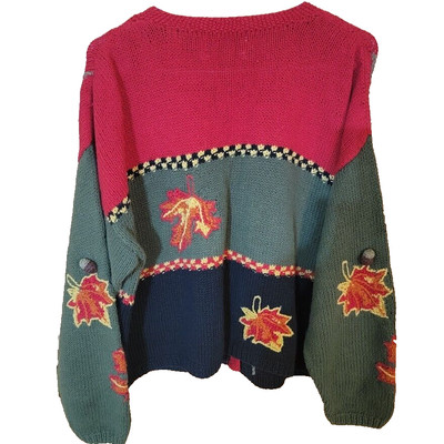 Vintage Robert Scott Ltd Hand Knitted Cardigan 7-Button Size LARGE Fall Theme