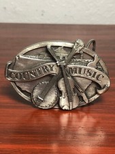 Country Western Bluegrass Cowboy Banjo Fiddle Guitar Music Vintage Belt Buckle