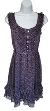 Black Rainn Womens Dress Size Medium Black Purple Sleeveless Ruffled Knee Length