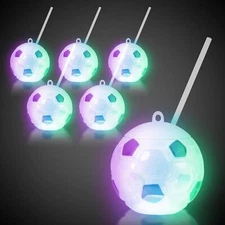 Windy City Novelties 6 Pack Soccer Ball Cups | Lid & Straws | Kids Party Favors