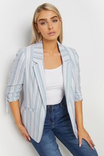 M&co Womens Striped Ruched Sleeve Blazer