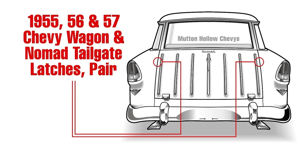 55 56 57 Chevy Wagon & Nomad par de travas de tampa de caçamba novo 1955 1956 1957 Chevrolet - Imagem 3 de 4