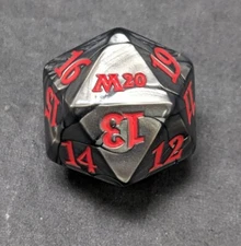 1x Oversized Grey Black Spindown D20 Dice - MTG Core Set 2020 M20 Die Life Count