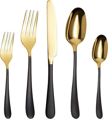 20 Piece Black And Gold Flatware Set For 4 Elegant Stainless Steel Utensils