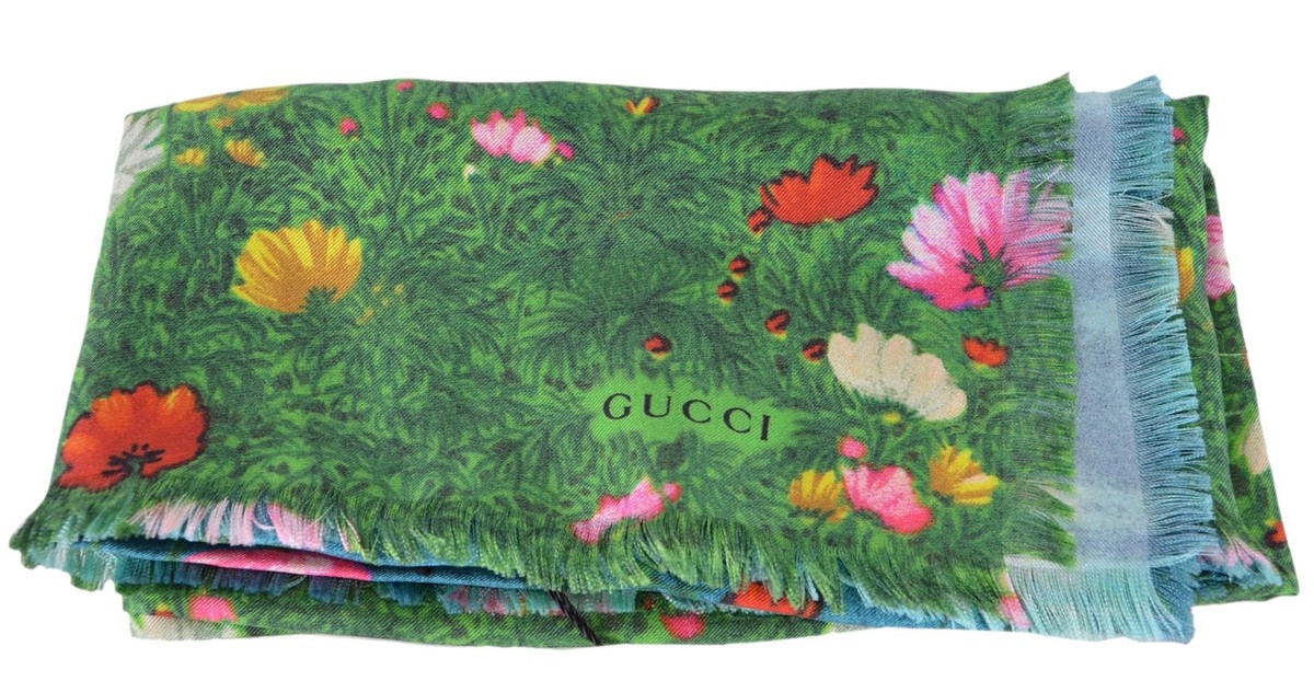 GUCCI｜MUFFLERS (773426 3GB02 9200) NEW Gucci 460282 Floral Butterflies Blooms Silk and Modal