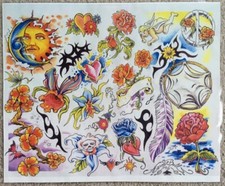 Tattoo Studio Shop Flash Single By Aaron Bell Flowers Peace Sun 11"X14" Print