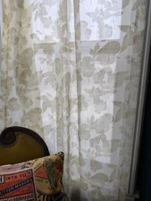 Vintage Croscill Sheer Curtain Panel Pair 84 x 45 Ivory & Gold Leaves Rod Pocket