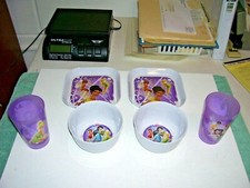 Zak Designs Disney Fairies, 2 plates, 2 bowls, 2 cups, Purple  White, Nice 