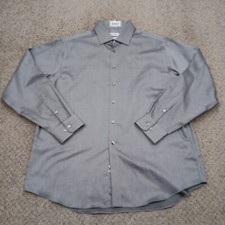 Calvin Klein Shirt Mens Size 17 Gray Classic Fit Long Sleeve Button Up