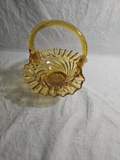 Vintage Amber Swirl Glass Basket with Crimped...