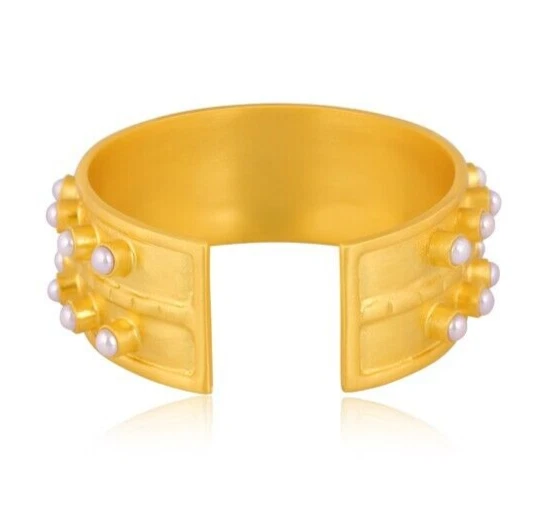 Conjunto de perlas hechas a mano latón oro diseñador étnico brazalete brazalete joyería para mujeres niñas Foto 3 de 3