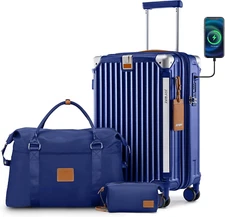 20In Carry on Luggage with Cup Holder and USB Port, 25% Expandable Capacity, Sma