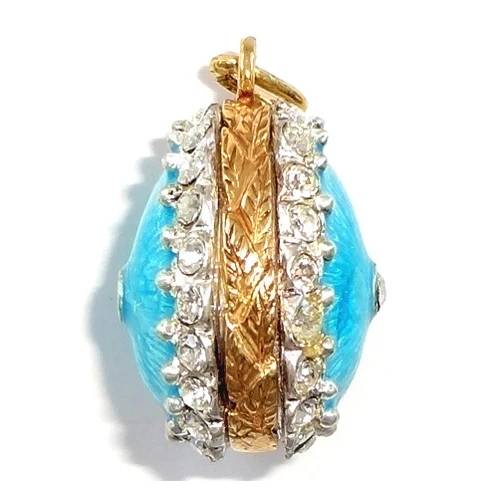 Pendentif Oeuf style Fabergé en Argent plaqué Or, Pendentif en Emaux déco strass - Photo 2/2