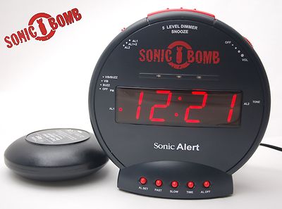 Sonic Bomb Alarm Clock with vibrating Bed Shaker SBB500ss Black Extra Loud 85dB