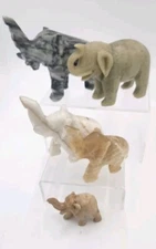 Vintage Elephant Carved Figurine Stone Assorted Trunk Up LOT Of 5 Handmade 