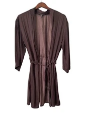 Grade and Gather Tie Waist Kimono Cardigan Women S/M 3/4 Sleeve Brown Minimalist