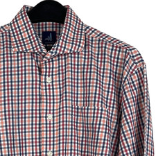 Johnnie-O Mens L Button Up Spread Collar Lightweight Cotton Gingham Check Blue