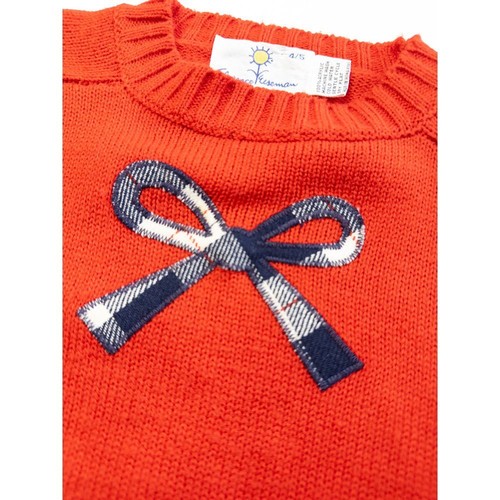 Florence Eiseman Red Knit Sweater with Navy Plaid Bow Applique Kids Size 4/5 - Picture 5 of 5