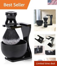 Men's Professional Shaving Brush Set - 3pcs with Acrylic Stand and Steel Bowl