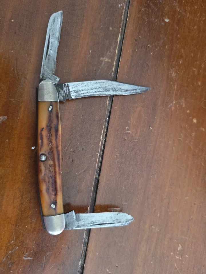 Navaja de bolsillo Ulster de colección de 3 hojas "Stockman" con hueso jigged anterior a 1960 Foto 4 de 4