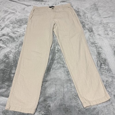 Marc Anthony Mens 32x32 Cream Linen Blend Flat Front Pants Beach Vacation Summer