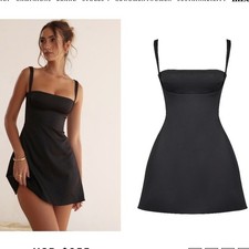 House of CB Kara Black Satin Mini Dress Quilted Bust Womens XL NWOT
