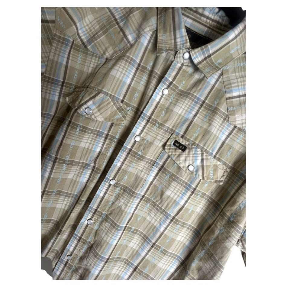 Howler Bros. Shirt Western Pearl Snaps Plaid Short Sleeve Large Front Pocket - Image 2 of 4