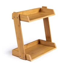 2-Layer Makeup Organizer Small for Jewelry, Brushes, Accessories Natural Finish