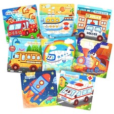Zeoddler Wooden Puzzles for Toddlers, 8 Pack Vehicle Jigsaw Puzzles for Kids3-5