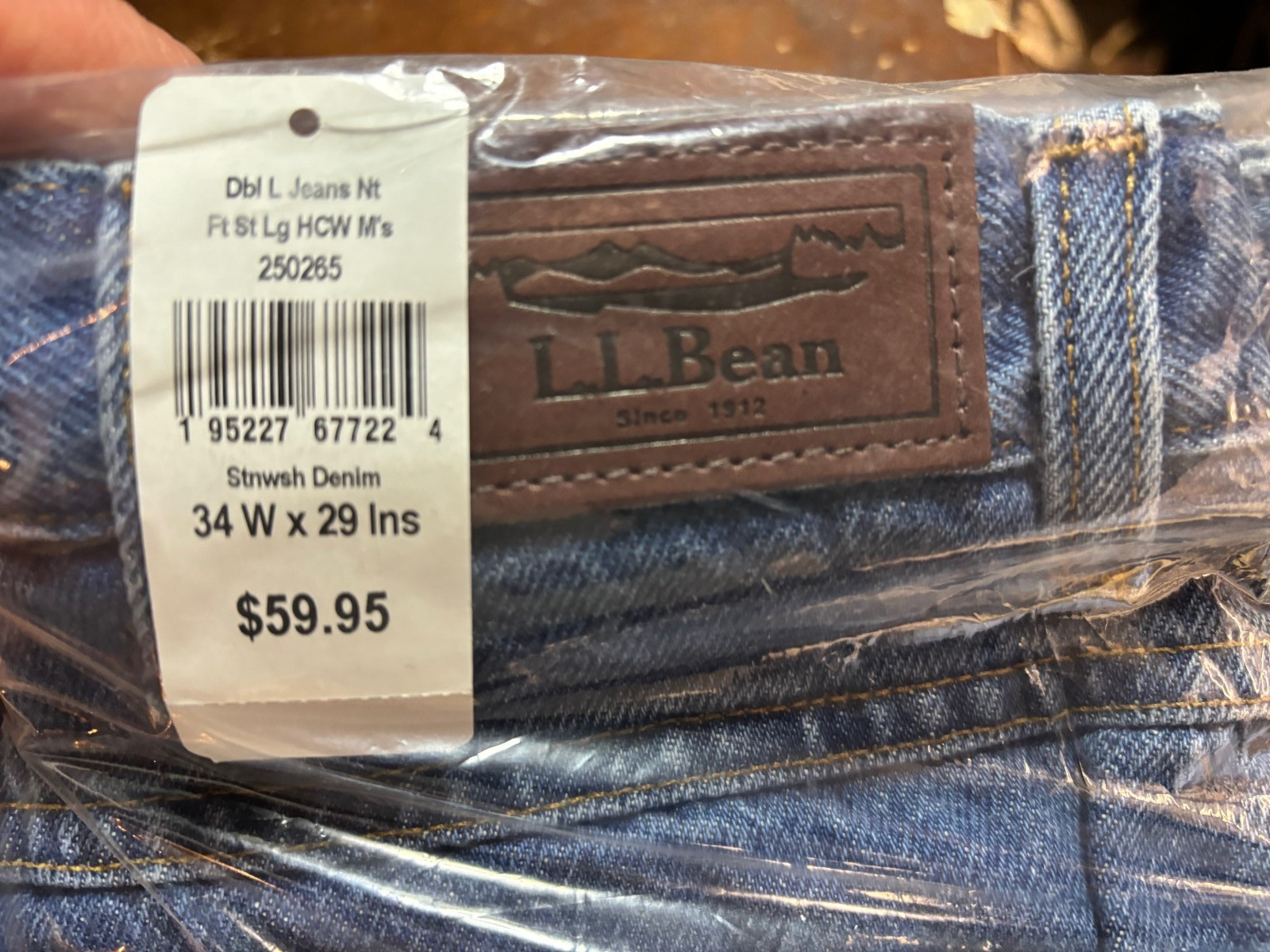 LL Bean Jeans Mens Size 34x29 Blue Stone wash Denim Double L  250265 New