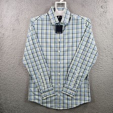  138 NEW Mizzen  Main Leeward Dress Shirt Men Small Stretch White Green Plaid