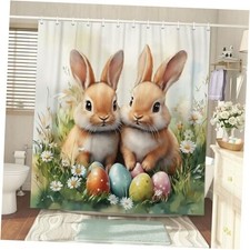 Easter Shower Curtain Happy Easter Cute Bunny Bathroom Decor Set with Green