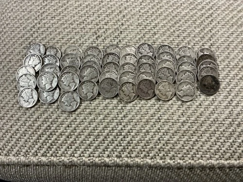 Random Dates MERCURY DIMES 50 piece roll 90% fine silver