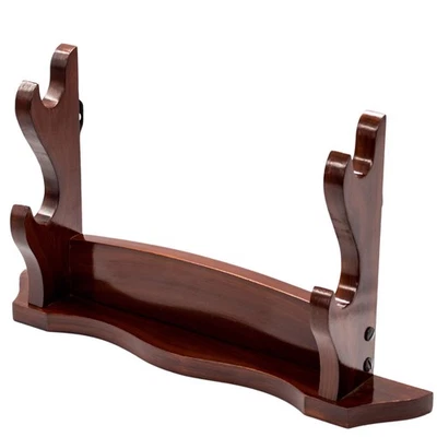 MYTHROJAN Medieval Sword Stand Solid Wood Horizontal Display Rack for Katana Dagger 2 Tier