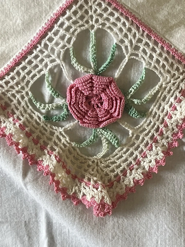 De Colección Hoja Plana Blanca Rosas Borde Crochet 84x70 Foto 4 de 4