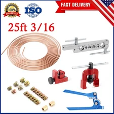 Copper Brake Line Repair Kit 3/16 25ft Pipe Single Flaring Tool 22 Nuts Fittings